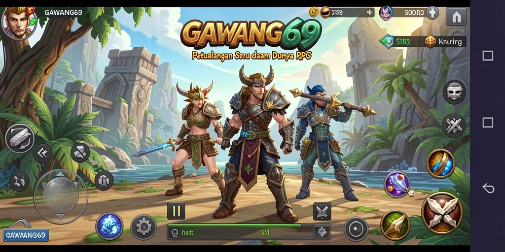 Screenshot menampilkan pertempuran seru dalam game RPG GAWANG69.