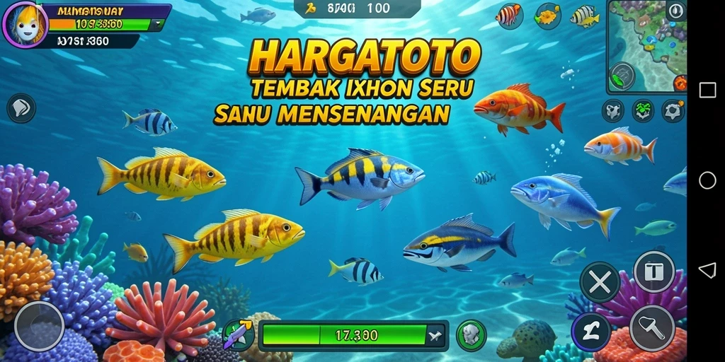 Gameplay seru HARGATOTO dengan aksi menangkap ikan.