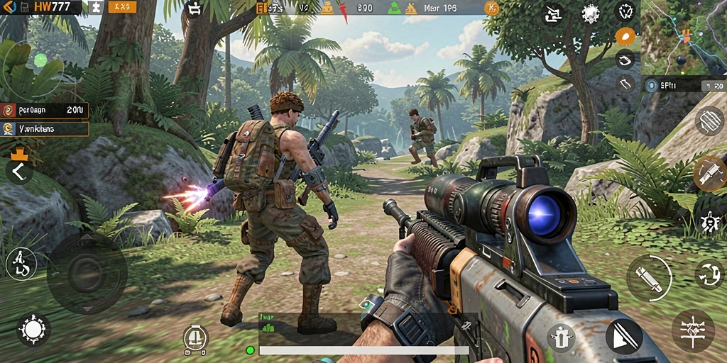 Screenshot HW777 menampilkan gameplay seru di medan pertempuran.