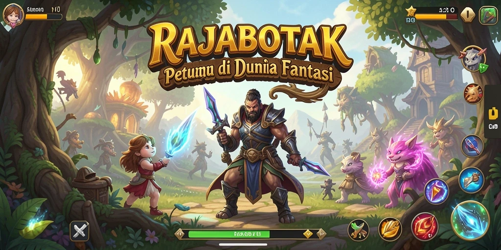 Tampilan gameplay seru dalam RAJABOTAK saat menjelajahi dunia fantastis.